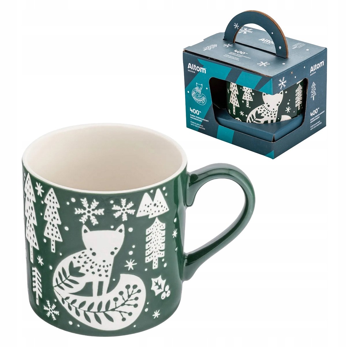 Altom Design Lisek Mok 400ml - Porselein, Groen, Vaatwasserbestendig
