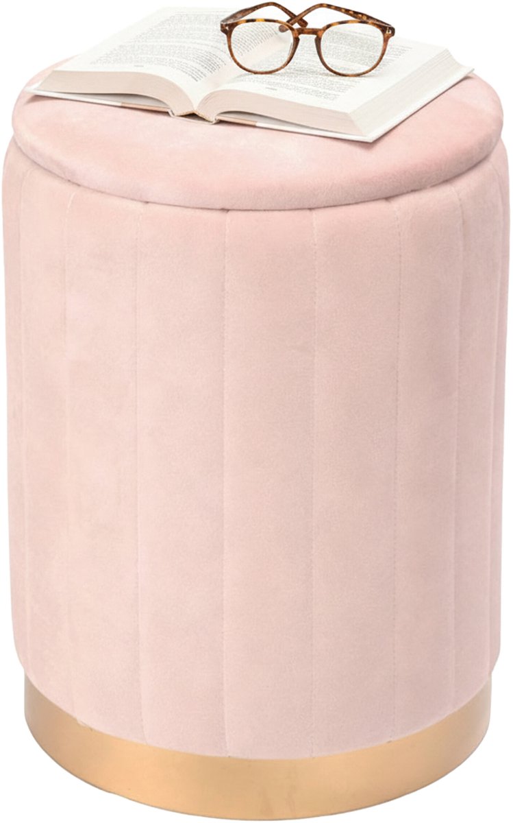 Poef met opbergruimte - Ø 32 cm - fluweel - oudroze