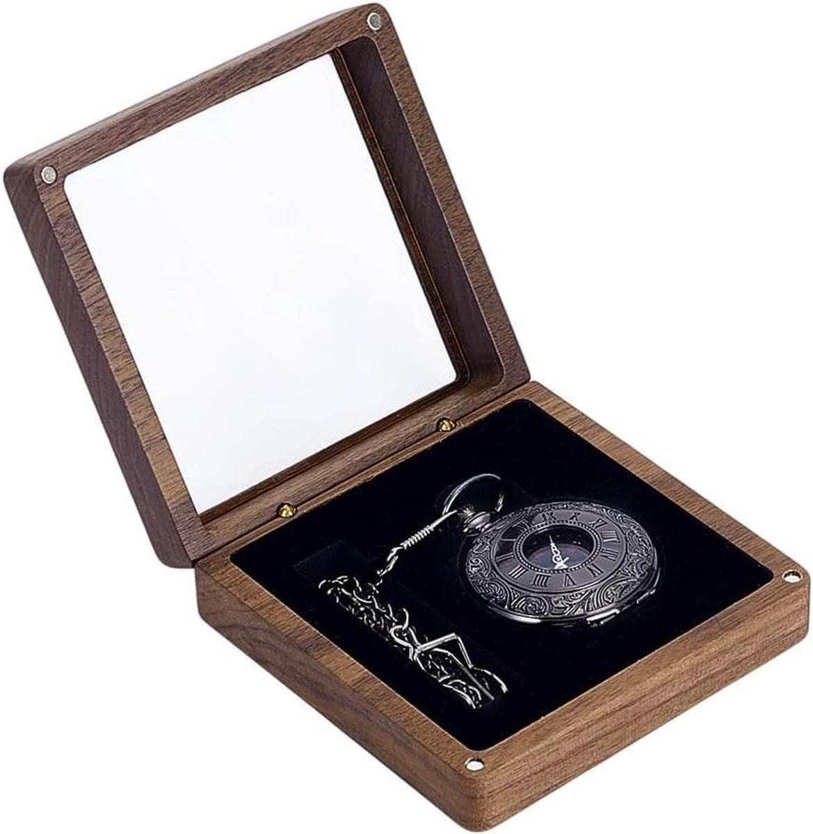 TTGoods - Walnoot Houten Horloge Doos Voor 4x4 inch Horloges - Duidelijk Deksel - Pocket Horloge Display - Organizer Case - Mannen Vaderdag Verjaardag - Reizen en Thuisopslag