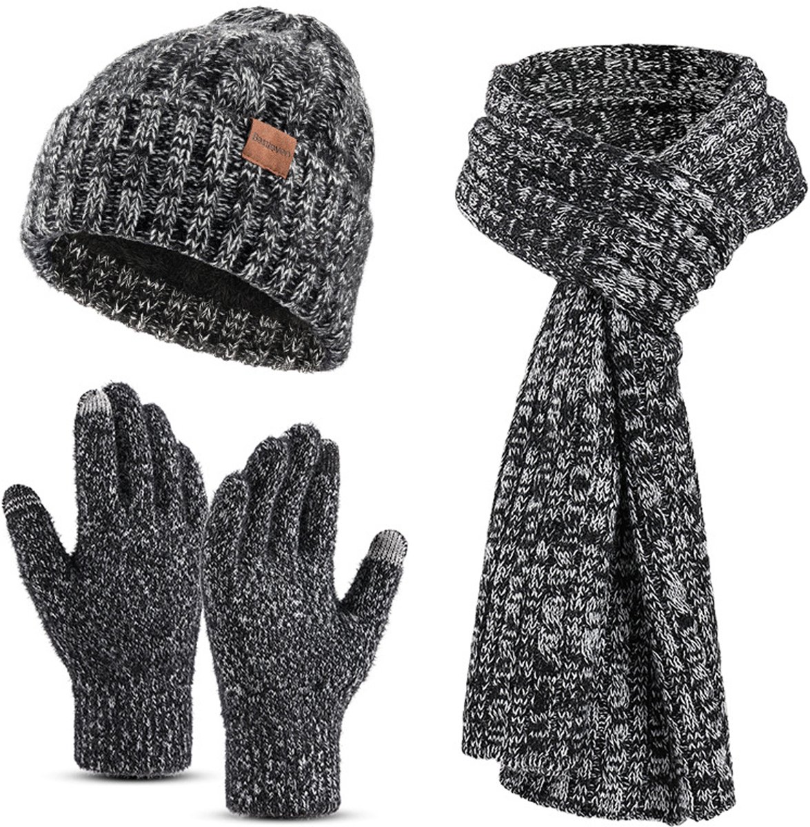 3-in-1 Winterset - Gebreide Muts - Lange Infinity Sjaal - Touchscreen Handschoenen - Dames - Skiën - Wandelen - Fietsen - Dagelijks Gebruik - Cadeau - Zwart