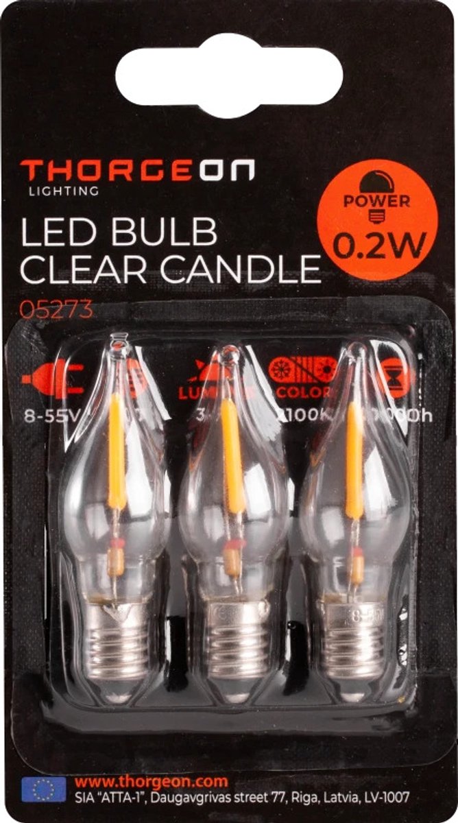 Thorgeon E10 3X LED Kaarslampjes | 0.2W 8/55V 2100K | 821 180°