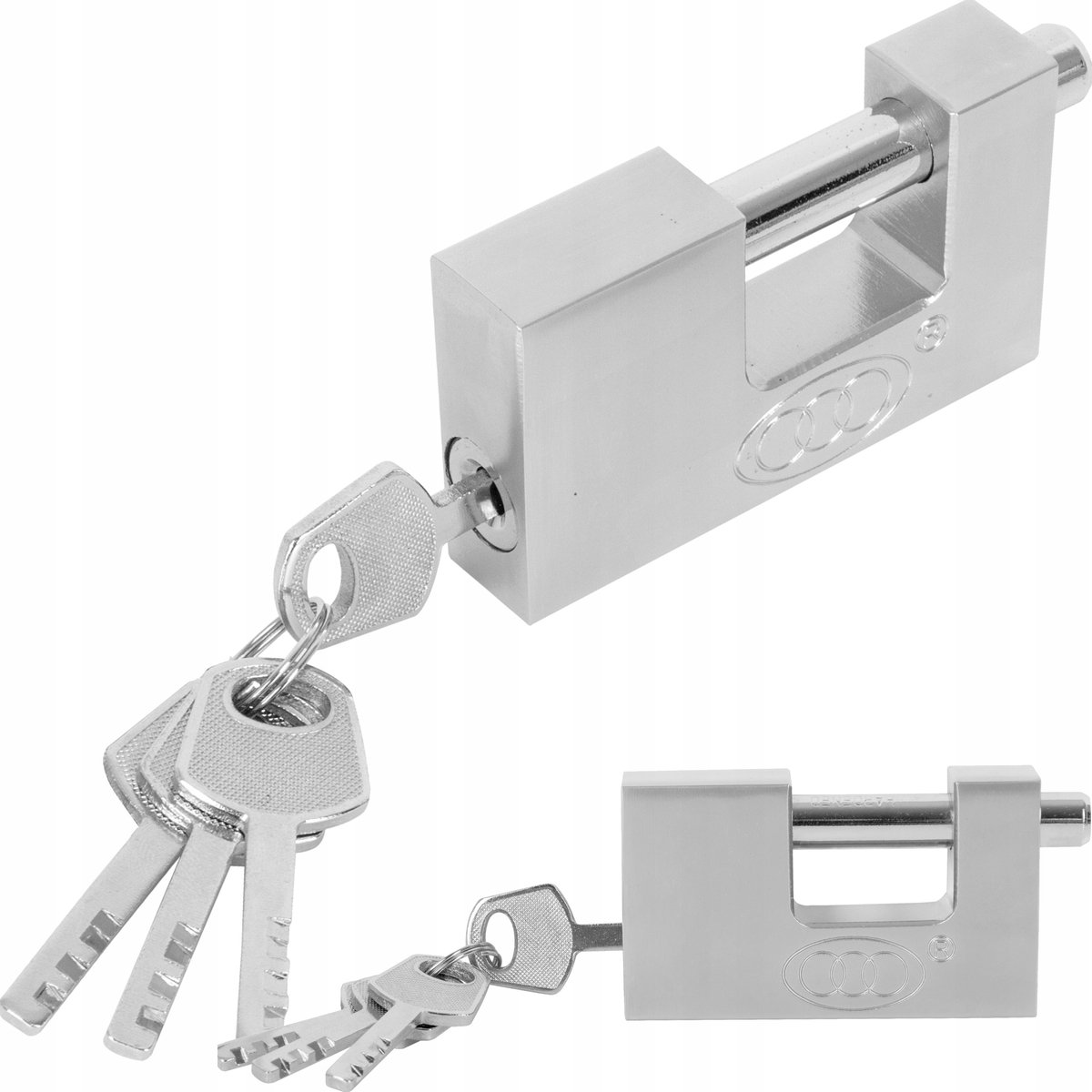 Massief stalen slot 60 mm mat nikkel met 4 sleutels