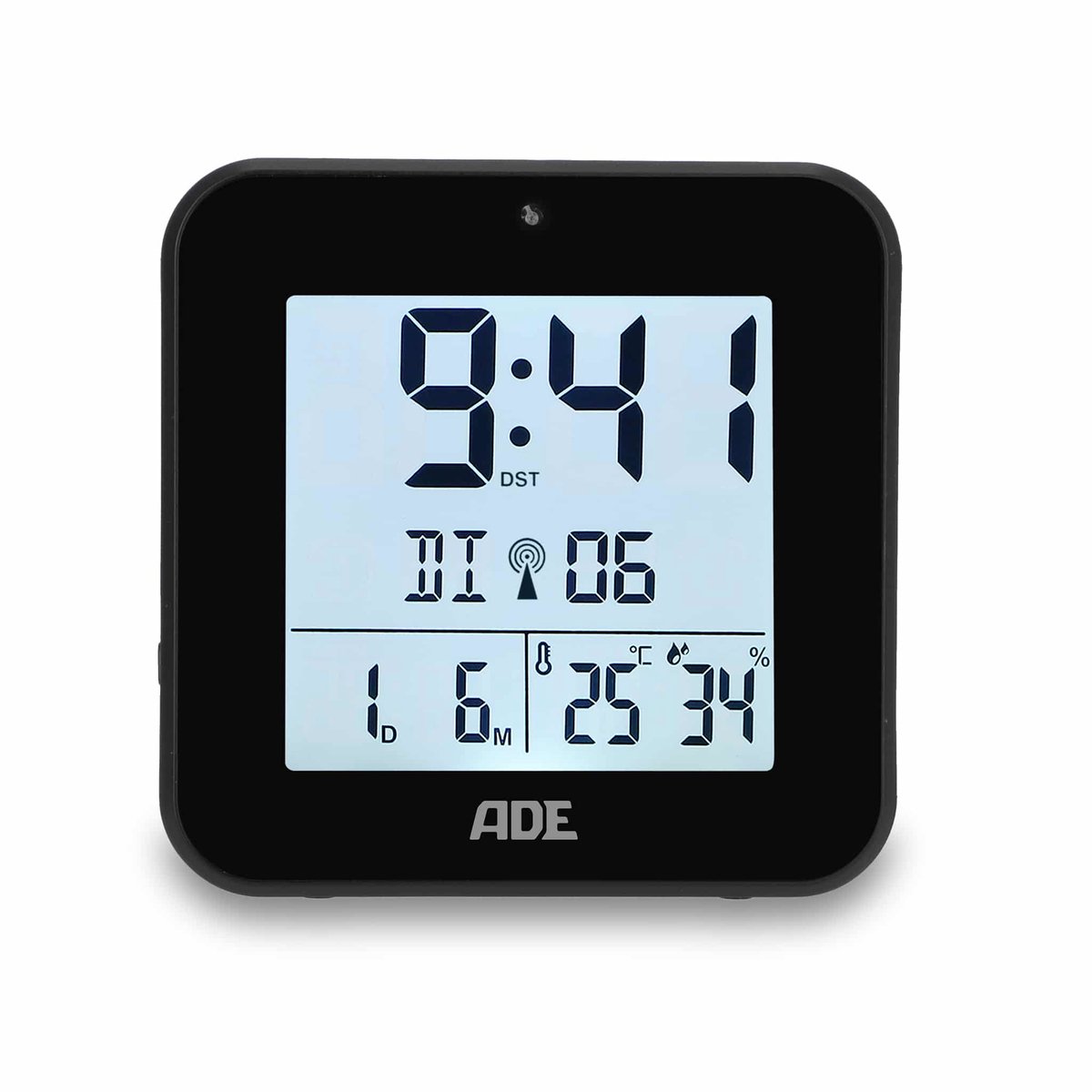 Ade radio wekker digitaal met batterij |2 alarmtijden |Temperatuurweergave |Luchtvochtigheid |Reizen wekker |Radioklok met DCF -tijdsignaal |Schlummer -functie |zwart