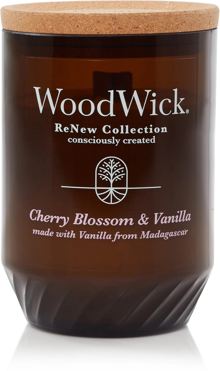 WoodWick ReNew Medium Geurkaars - Cherry Blossom & Vanilla - 55 branduren Bruin