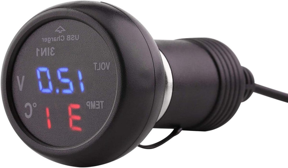 TTGoods - USB autolader met voltmeter en thermometer voor auto en vrachtwagen