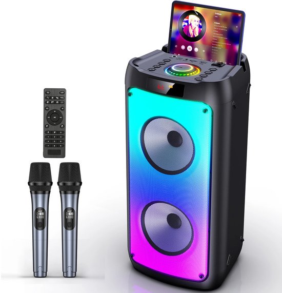 KIDYWOLF KIDYKARAOKE – Draagbare Karaoke Speaker met 2 Draadloze Microfoons – 40W Geluid & LED Lichtshow voor Feest en Plezier
