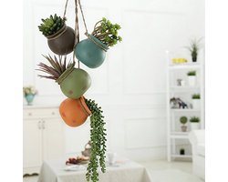 MyGift Dangling Multicolor Ceramic 4 Pot Set, Wall or Ceiling Mount Hanging Mini Flower Planters
