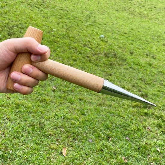Handplanter van roestvrij staal met houten handvat voor zaailingen — afbeelding 3