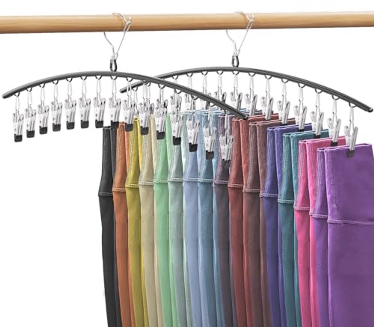 2 Pcs Trousers Hangers with Clips for Closet - Space-Saving Leggings Organizer