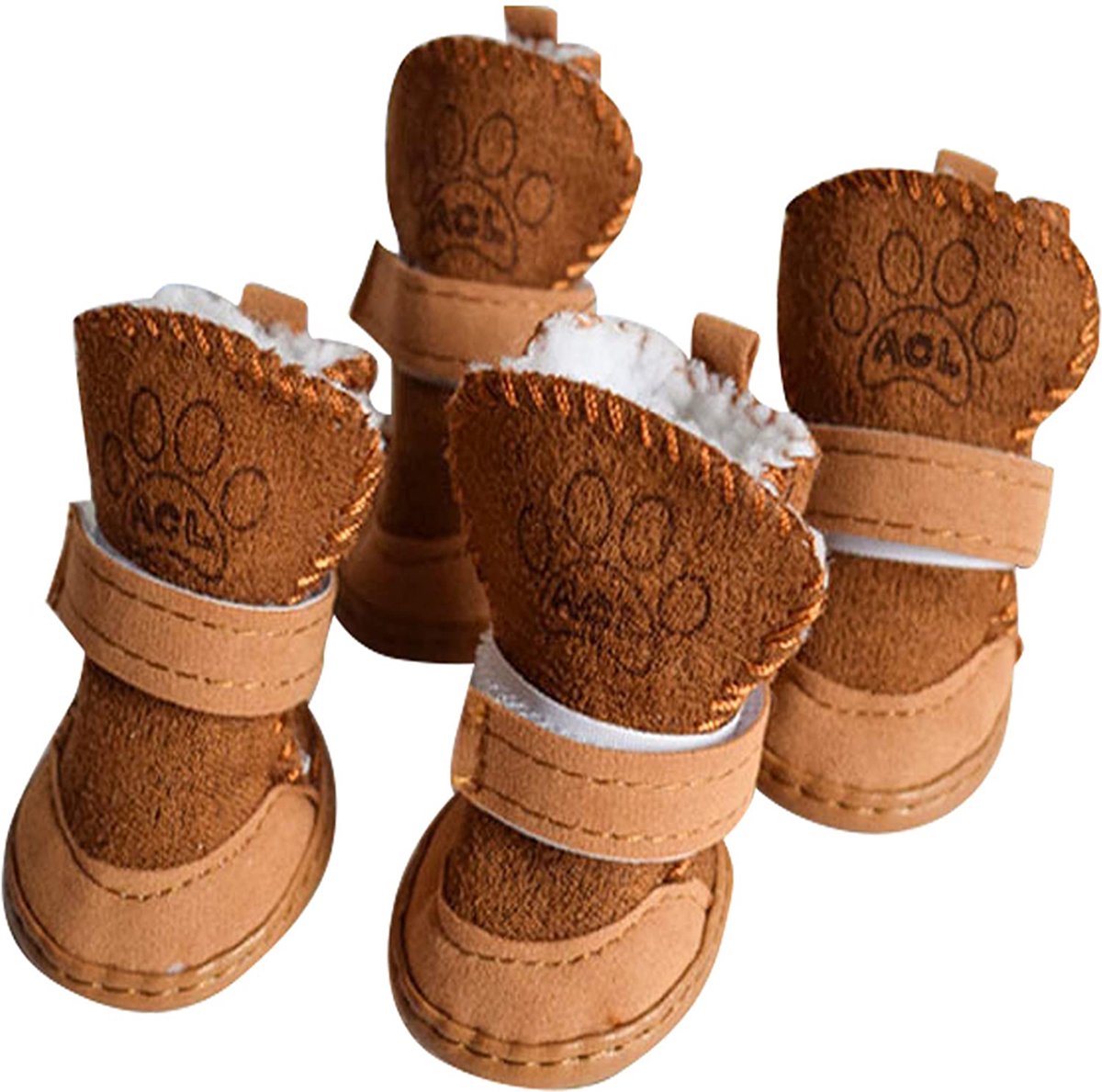 Gigicial hondenschoenen – Speciaal ontworpen voor kleine honden – Zachte fleecevoering, antislip rubberen zool – Set van 2 – Geschikt voor kleine huisdieren (bruin)