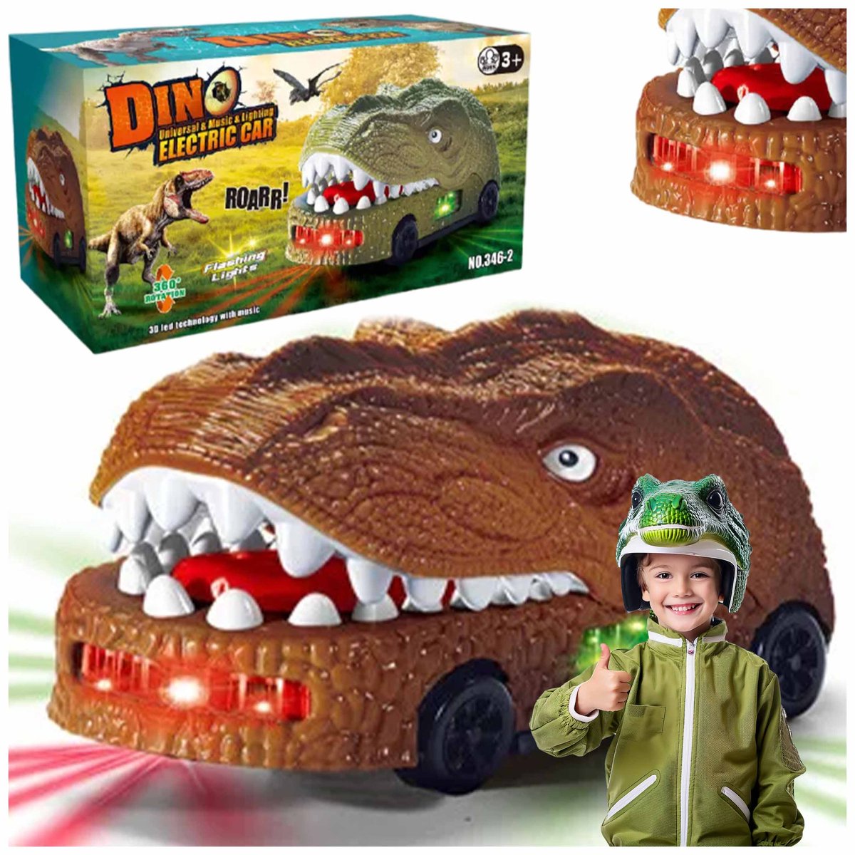 Rijdende Tyrannosaurus Rex Dino Speelgoed Auto met Licht & Geluid