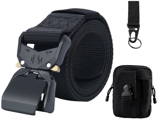 Elkuaie Ceinture de travail - Ceinture de travail Pour Hommes - 3,8 Cm Large Nylon Avec Schnellversluitung - 1 - Pour Outdoor Et Travail - Zwart