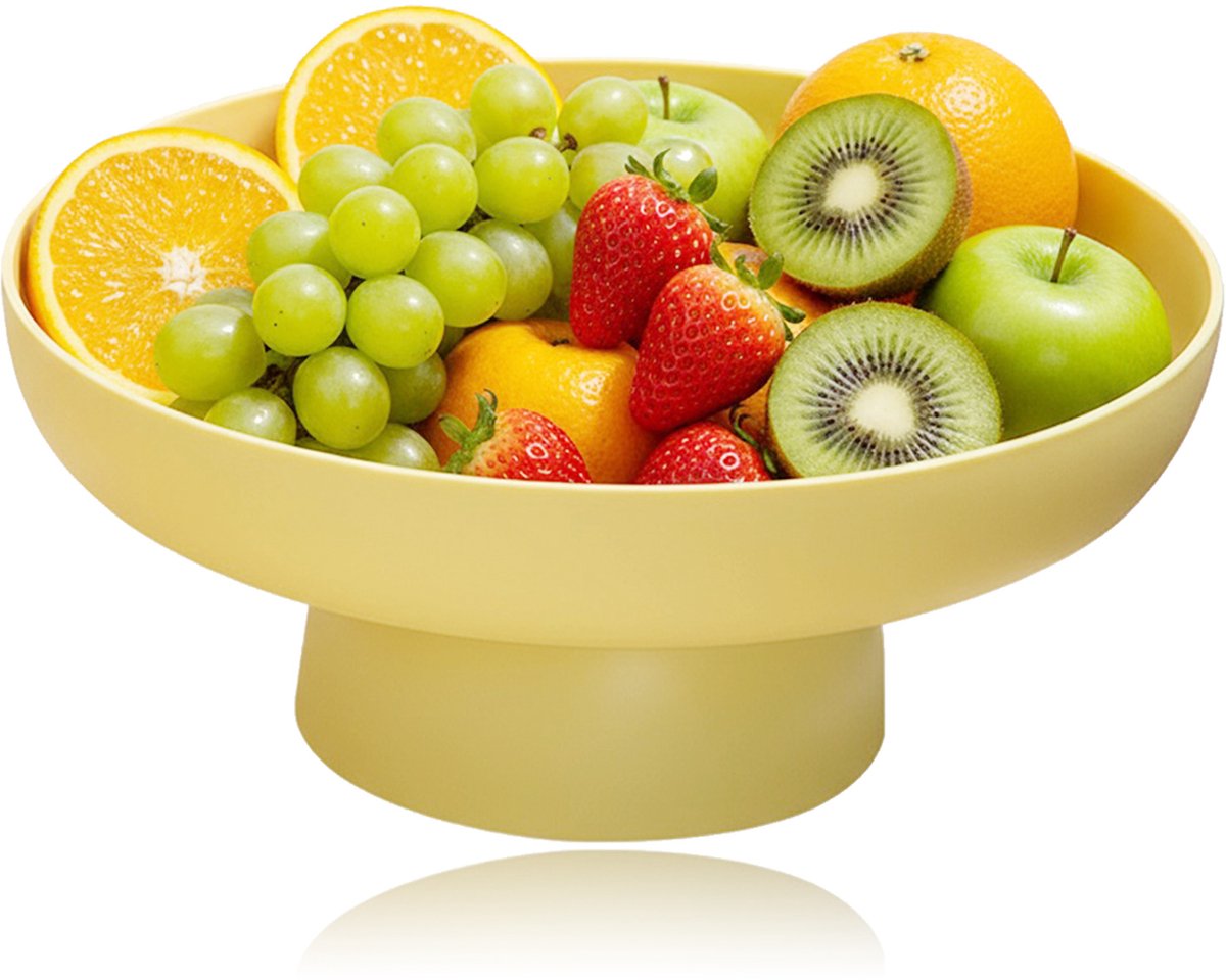 longziming Fruitkom met Hoge Voet - Fruitmand - Snackbakje en Fruitplateau voor Dessert, Snoep, Voedselopslag - Multifunctionele snackhouder - Geel