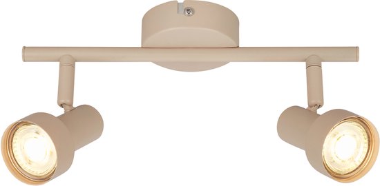 Plafonnier en saillie taupe/beige avec deux douilles GU10 et spots orientables.
