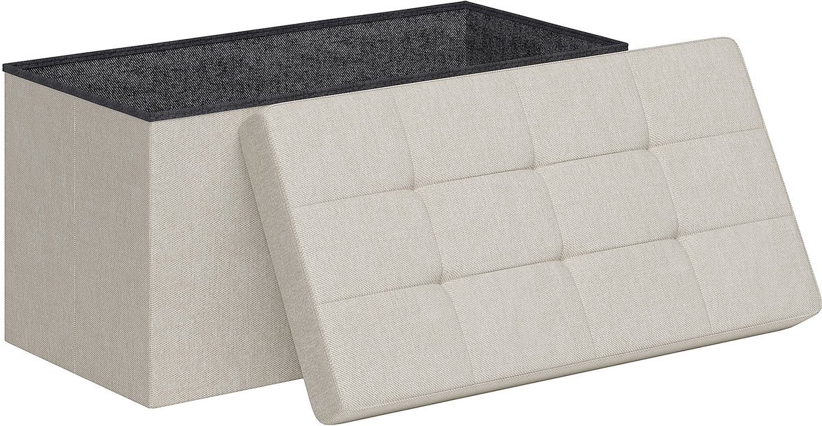 HOMCOM-Opbergpoef-Polyester-76x38x38cm-Crème