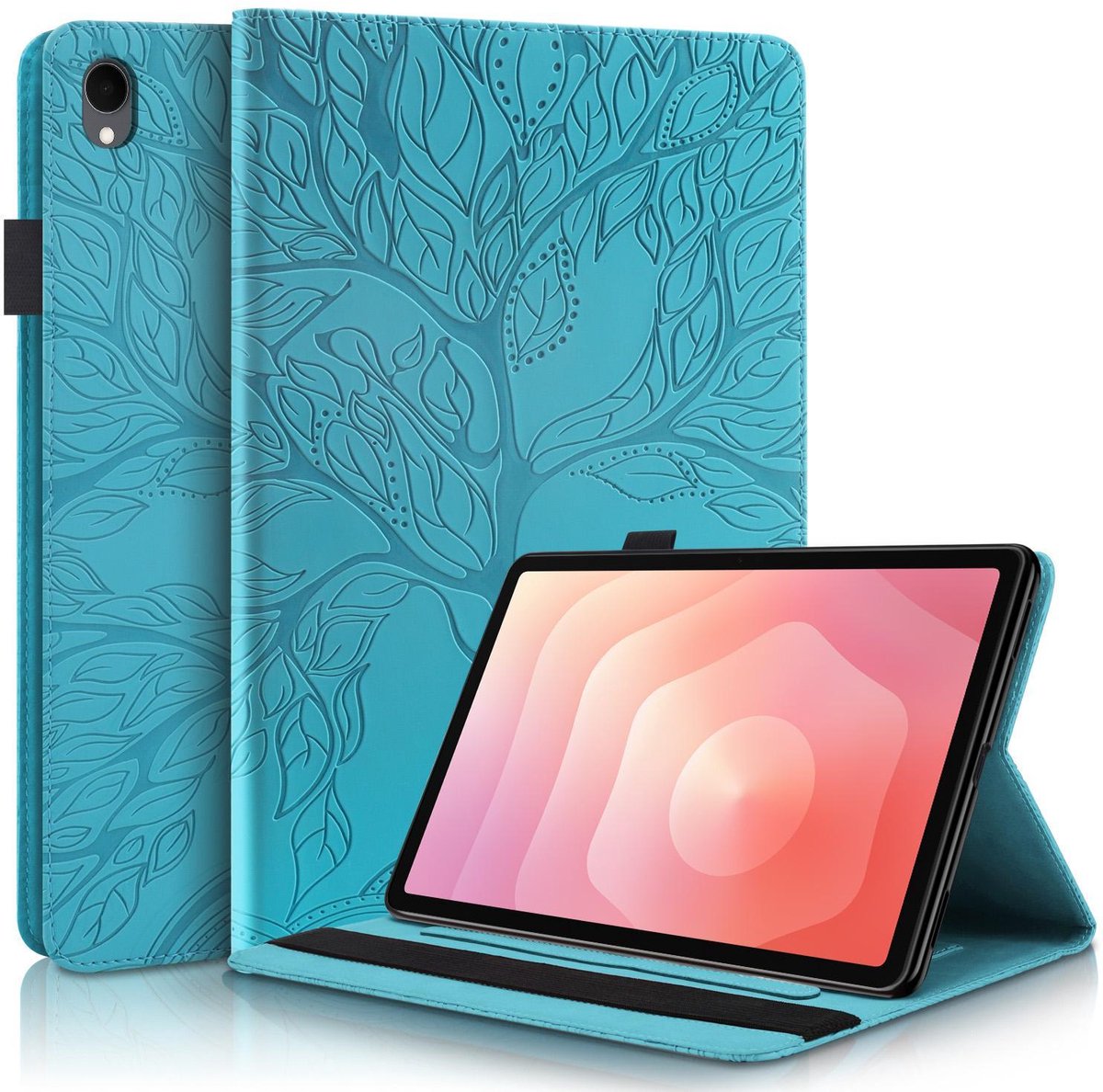 Mobigear Tablethoes geschikt voor Samsung Galaxy Tab S11 Hoes | Mobigear Tree Bookcase + Stylus Houder - Blauw