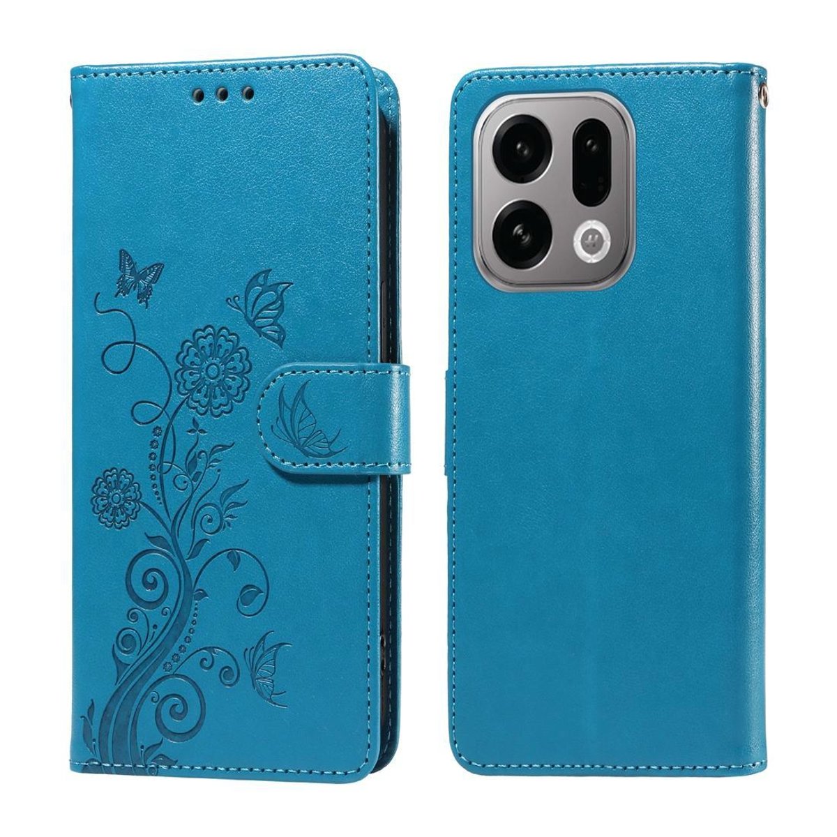 Mobigear Telefoonhoesje geschikt voor OPPO Find X9 Hoesje | Mobigear Flowers Bookcase Portemonnee | Pasjeshouder voor 3 Pasjes | Telefoonhoesje voor Pinpas / OV Kaart / Rijbewijs - Blauw