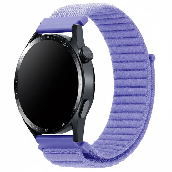 Bracelet de montre en nylon lavande avec fermeture velcro et une montre noire