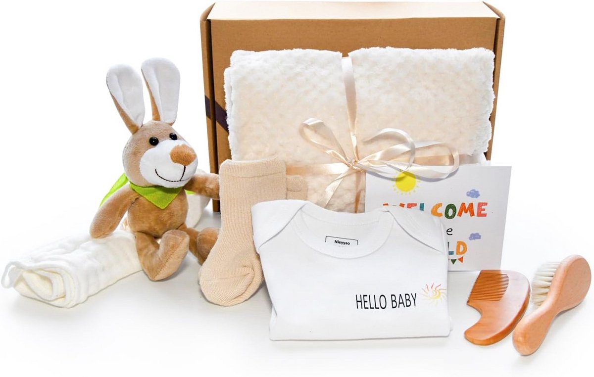 Complete Baby Cadeauset voor Pasgeboren Jongen en Meisje - Rompertje, Knuffel en Meer