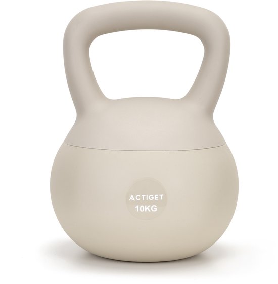 Beige Actiget kettlebell van 10 kg.