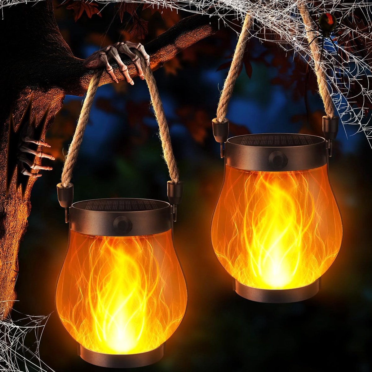 Tuinverlichting op Zonneenergie - 2 Stuks - Solar Lantaarn Buiten - Flikkerend Vlameffect - IP65 Waterbestendig - Automatische Verlichting - Tuin decoratie