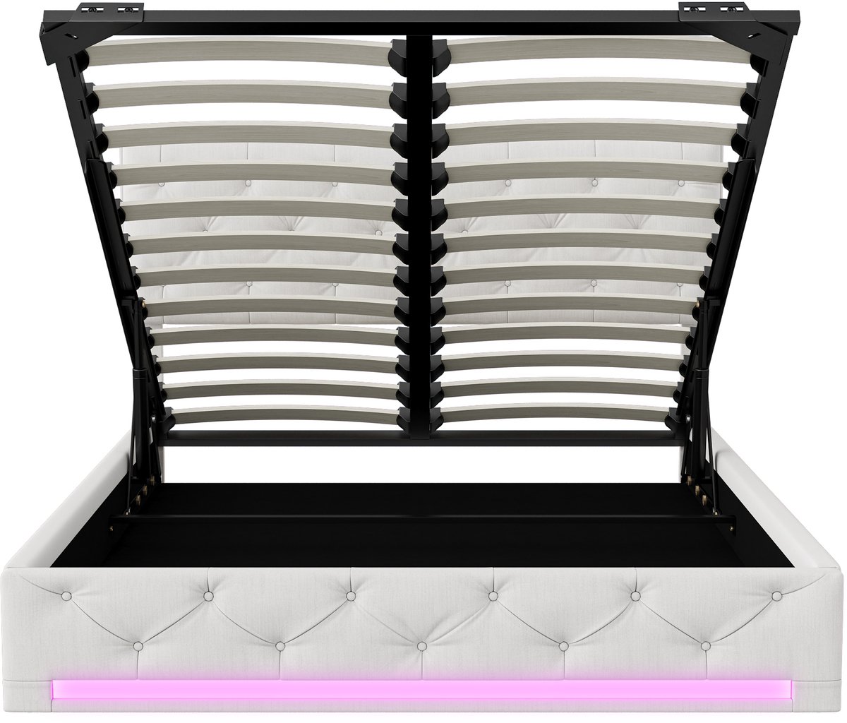 Beige Opbergbed 160x200 Tweepersoons met Hydraulisch Lift, Verstelbaar Hoofdbord & LED aan Voeteneinde thumbnail 8