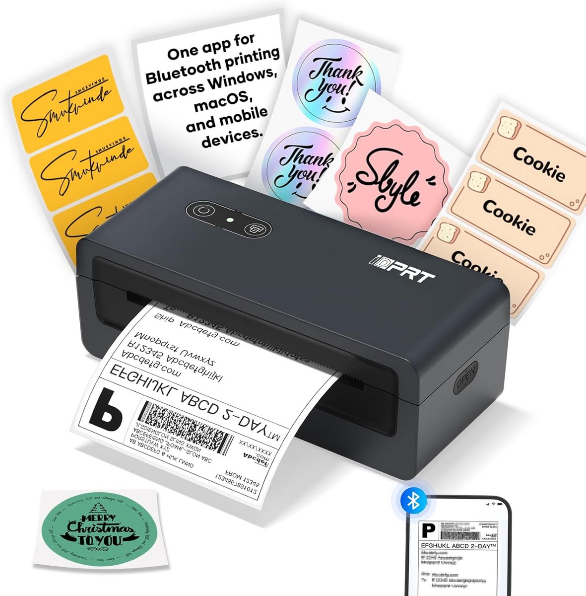 Bluetooth-thermale labelprinter voor verzendlabels – compatibel met Windows, Mac, iOS en Android