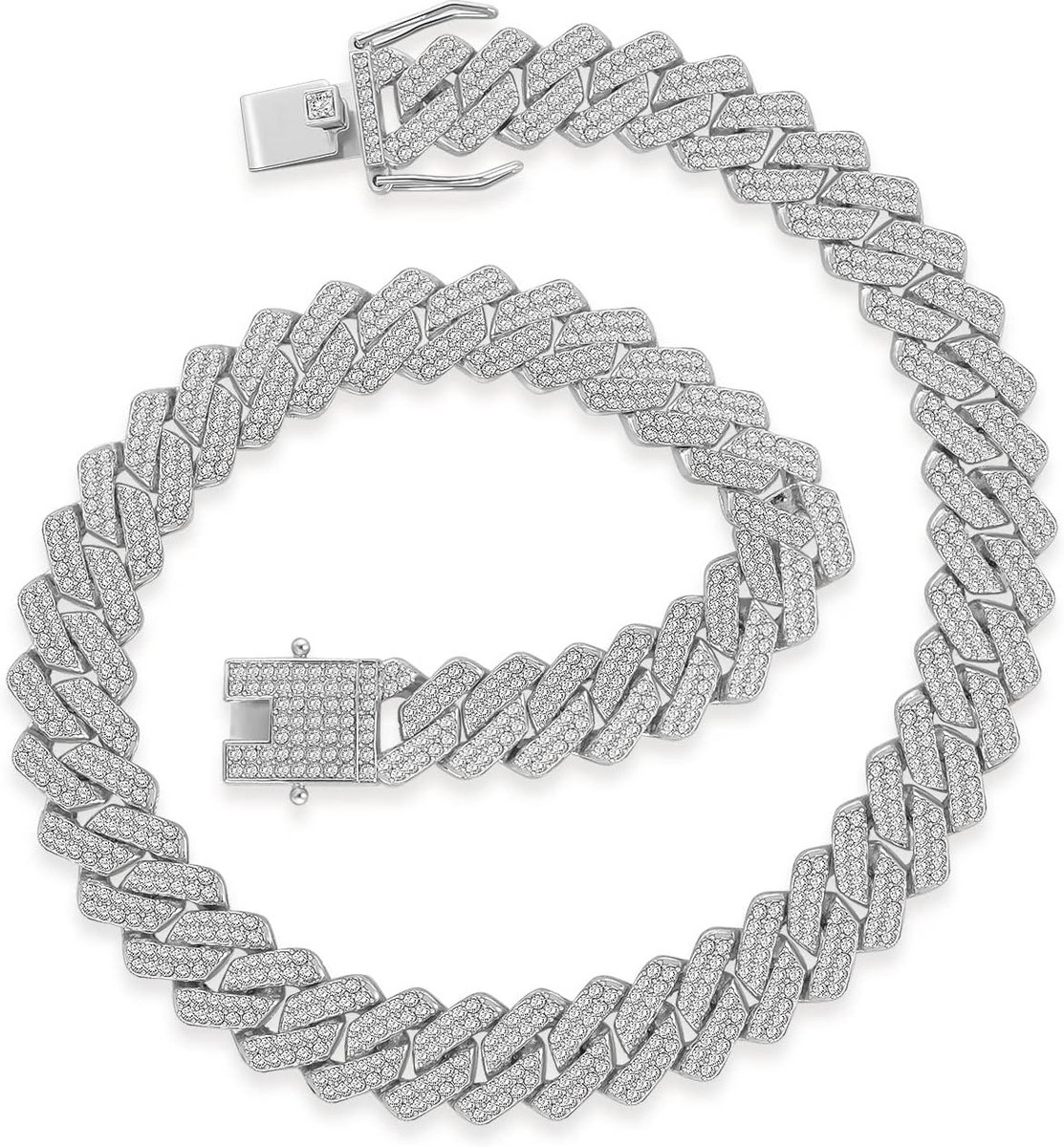 Dikke Cubaanse schakelketting met strass stenen voor mannen en vrouwen