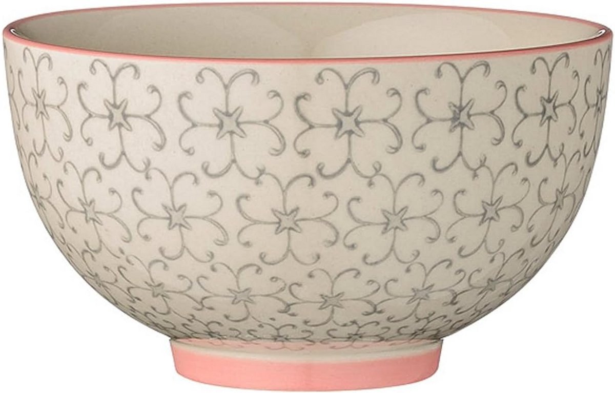 Set van 3 keramische kommen 11 cm roze-grijs vaatwasmachinebestendig