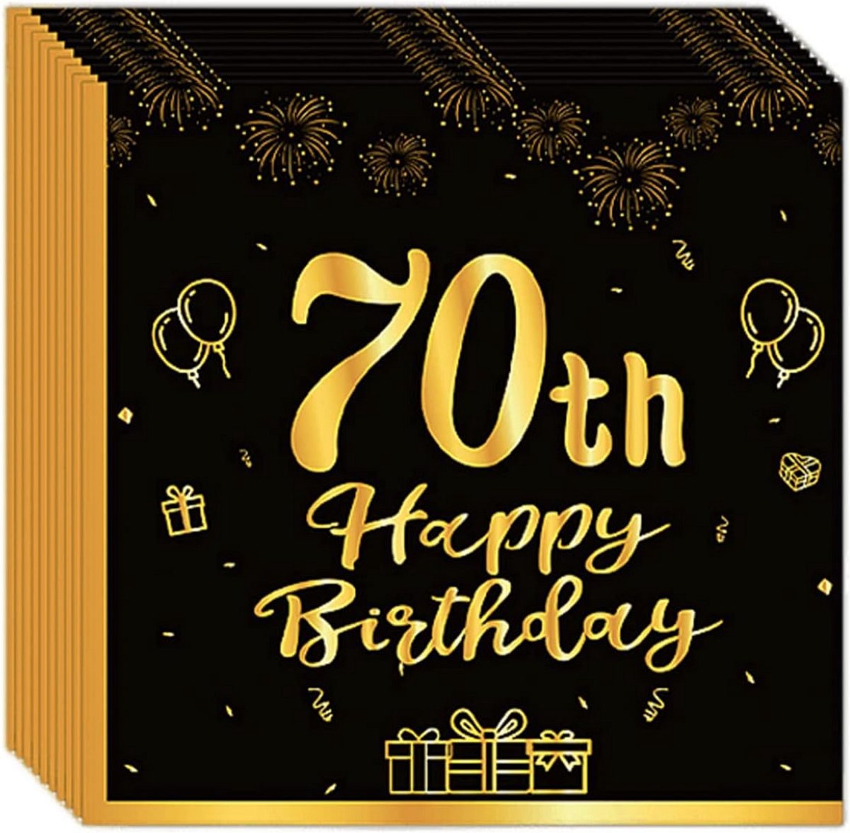 50 Stuks Luxe Servetten Zwart Goud 70e Verjaardag – Feestdecoratie Tissue Servies
