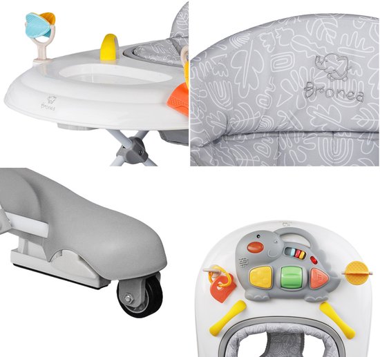 BRONEA® 5-in-1 Loopstoeltje voor baby's - Babywalker met schommelfunctie, muziek & licht - Afneembaar speelpaneel - Loopstoel in hoogte verstelbaar & inklapbaar - Grijs van BRONEA — afbeelding 3