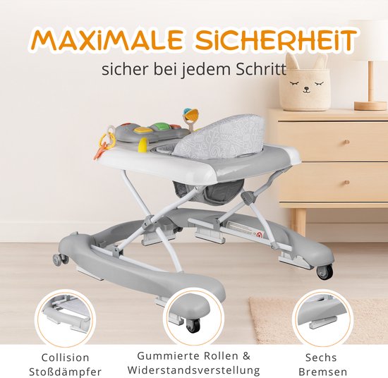 BRONEA® 5-in-1 Loopstoeltje voor baby's - Babywalker met schommelfunctie, muziek & licht - Afneembaar speelpaneel - Loopstoel in hoogte verstelbaar & inklapbaar - Grijs van BRONEA — afbeelding 2