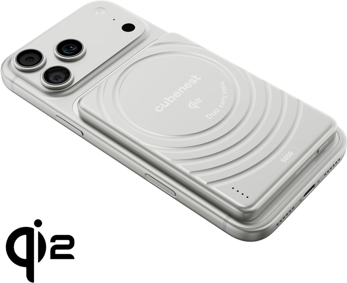 Cubenest Qi2 Draadloze Powerbank 5000 mAh voor MagSafe - Zilver - Product - €49,99