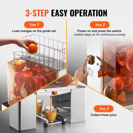 Aafinity Elektrische Citruspers - Sinaasappelpers Elektrisch 120W - RVS Sinasappelpers met Grote Vulopening 55–80 mm - Professioneel voor Restaurants en Winkels van Merkloos — afbeelding 3