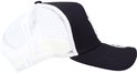 Vue latérale d'une casquette noire avec côtés en mesh blanc, logo New Era et visière.