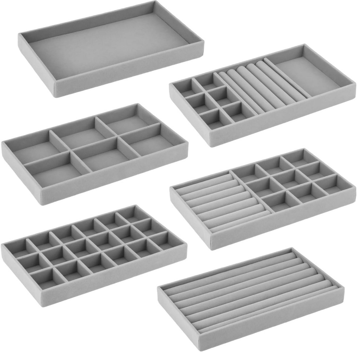 6-delige Stapelbare Sieraden Organizer van Fluweel voor Laden - Halskettingen, Ringen, Armbanden & Oorbellen