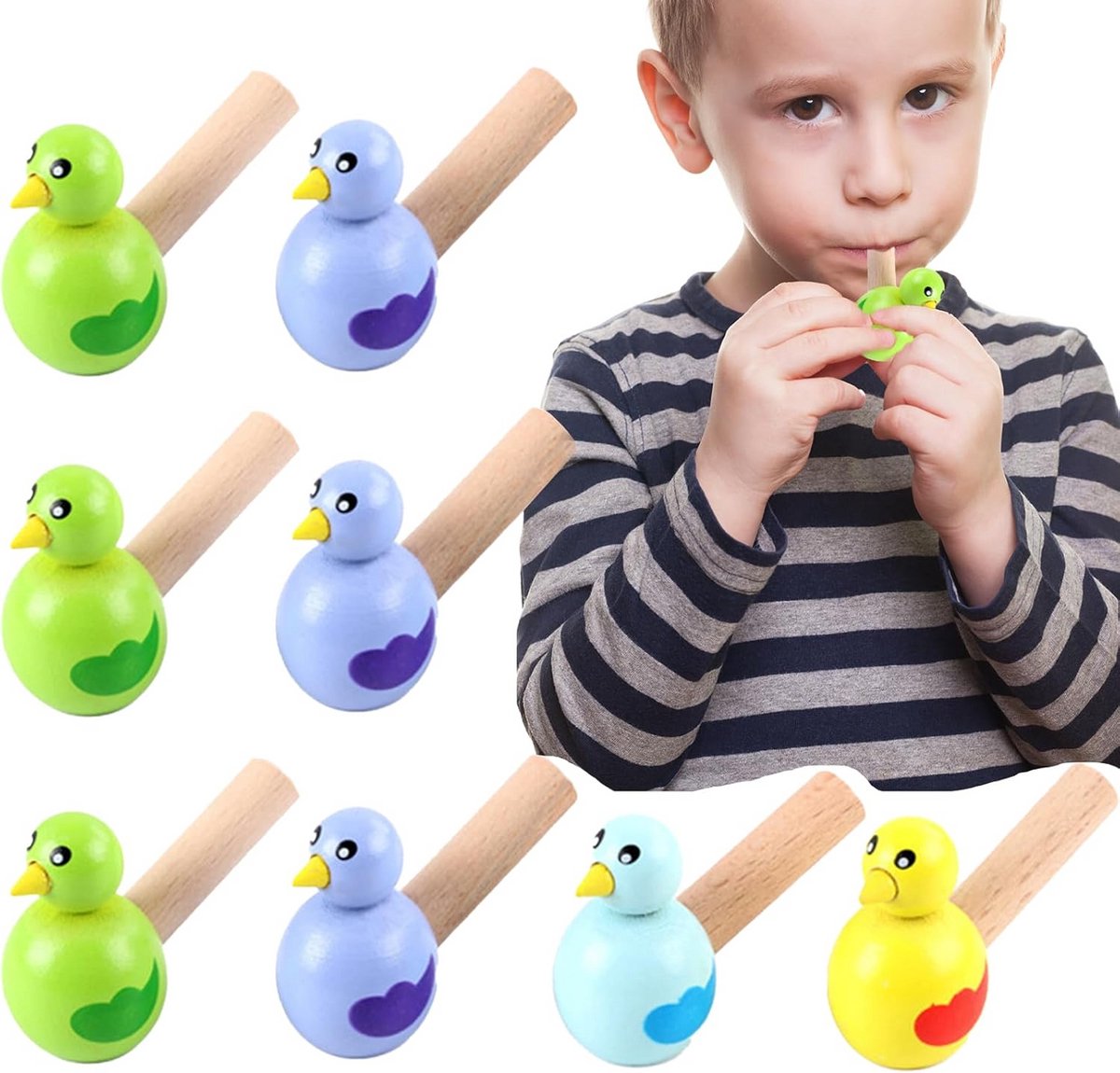 Houten vogelfluitjes voor kinderen - 10 stuks - kleurrijke fluitjes met cartoondieren - ideale kinderfluitjes voor feestjes en educatief gebruik