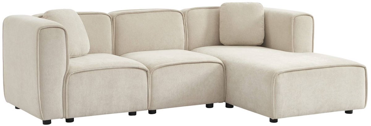 sweeek - Rechtse hoekbank 3 zitplaatsen stof 2 vierkante kussens l 230 x b 145 x h 70 cm - lester