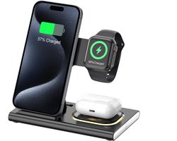 Namajunas - 4 in 1 Draadloze Oplader - 15W Iphone Oplader - Snellader iphone - Geschikt voor iphone (8-17) - AirPods & iWatch - Wireless charger - GSM Lader - Draadloos Qi Station - Opvouwbaar - Zwart