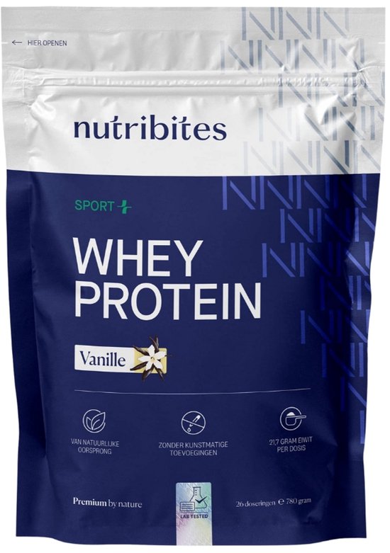 Nutribites Whey Protein Vanille - 21,7g eiwit per scoop - Compleet aminozuurprofiel - Zuiver en goed opneembaar - 780g