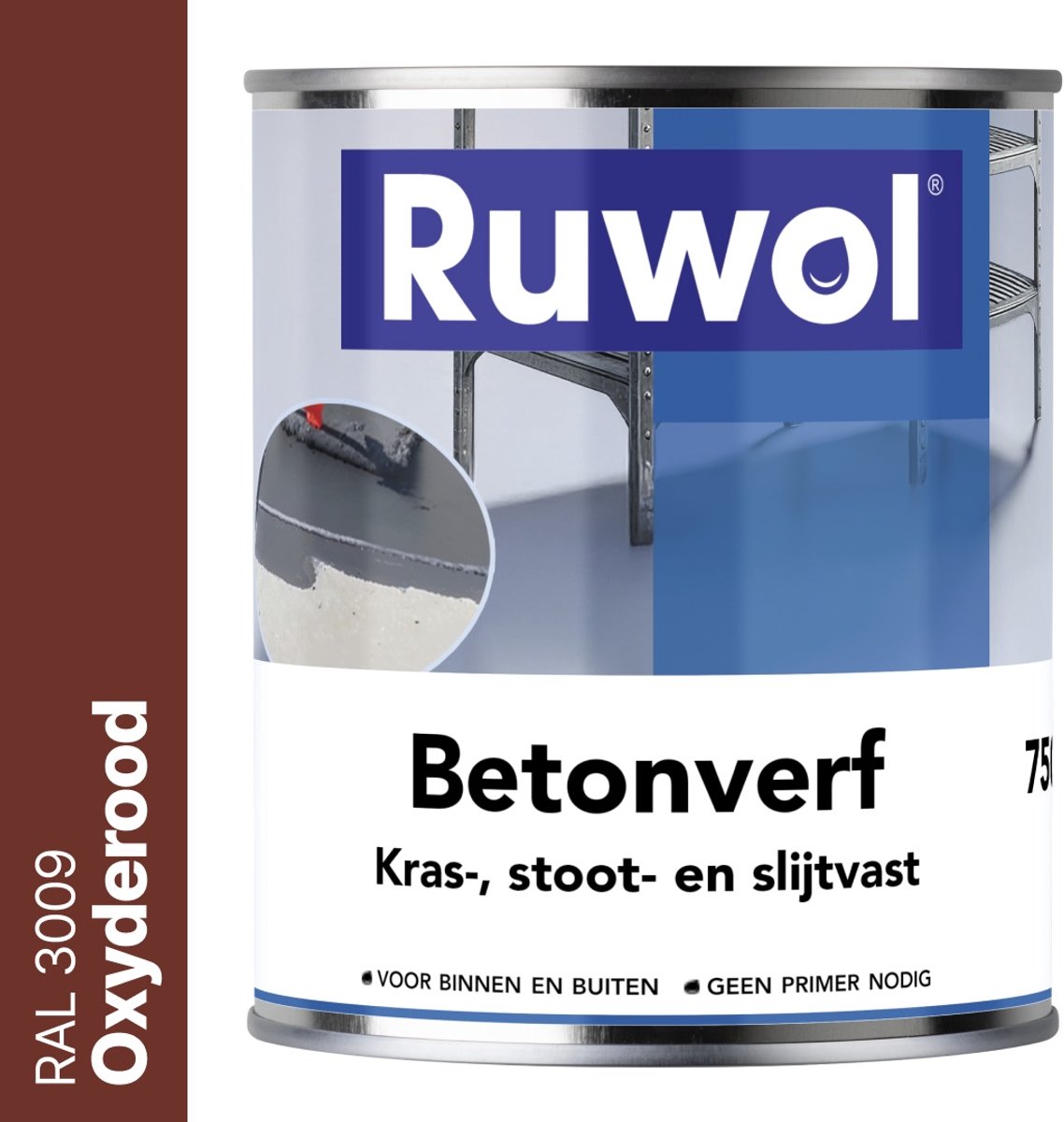 Ruwol Betonverf Oxyderood (RAL 3009) 750 ml - Voor binnen en buiten - Alle kleuren - Kras-, stoot- en slijtvaste verf voor beton en steen - Betonverf voor buiten