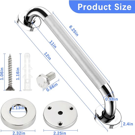 2 Stuks Handgreep Badkamer - 30Cm - Wandbeugel - Extra Grip - Toiletbeugel / badgreep / douchegreep - Geschikt voor douche en toilet - Veiligheidsgreep - Handvat voor ouderen en kinderen - Inclusief Ophangmateriaal - Zilver