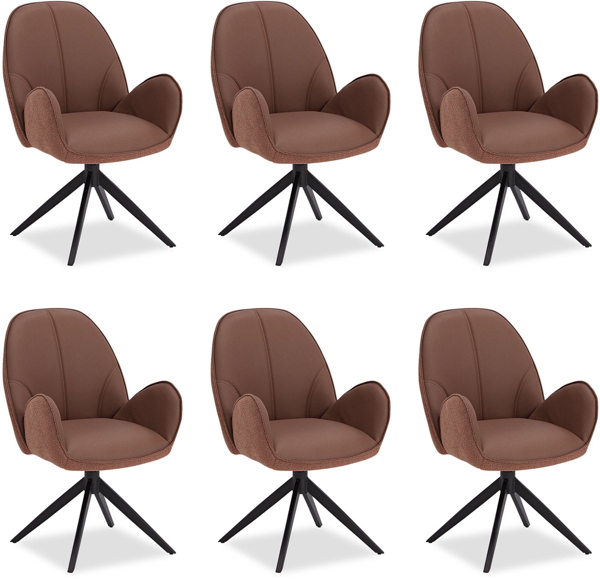Homestyle4u Eetkamerstoelen - Set van 6 - Draaibaar - met armleuningen - Bruin
