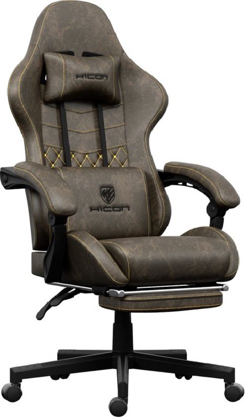 HICON® Gaming Stoel - Ergonomische Gaming stoel met Voetsteun - Comfort Gaming Chair - Vittoria - Bruin