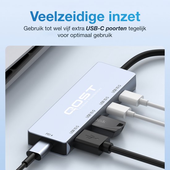 Qost Qost - 5 in 1 USB-C Hub - 10Gbps - PD 100W - Fast Charge en Data ...