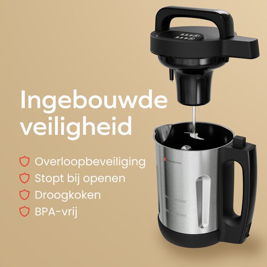 KitchenBrothers Soepmaker - 2L - 5 Programma's - PFAS & BPA-vrij - Timer Display - Blender - RVS/Zwart van KitchenBrothers — afbeelding 5