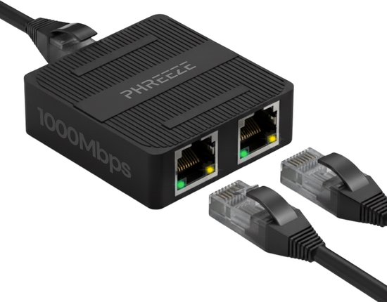 Phreeze Internet Splitter 1 naar 2 - Ethernet Splitter - Netwerk Switch - UTP Splitter - 2 Poort Gigabit 1000 Mbps - Met USB-C Voeding