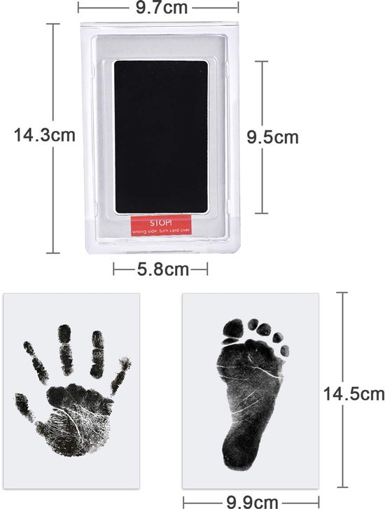 Baby hand- en voetafdrukset, 5 inktloze printpads voor baby's en huisdieren, 10 afdrukkaarten, baby voetafdrukset, veilig en niet-giftig voor voeten en handen, familieherinnering - Zwart van Ulici — afbeelding 5