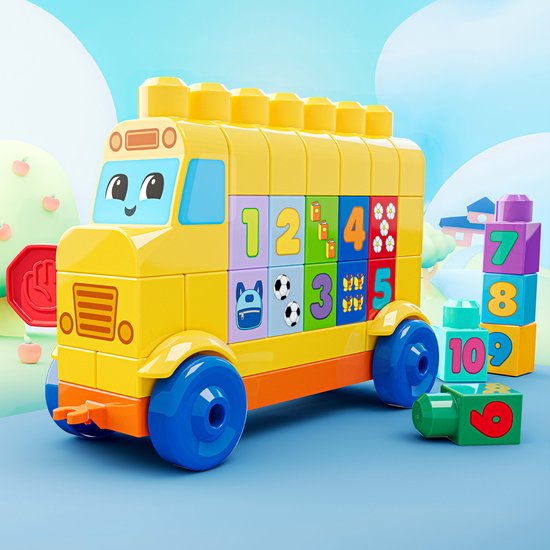 MEGA BLOKS Bouwen en Tellen Bus - Speelgoedset met bouwblokken - 45 onderdelen van Merkloos — afbeelding 3