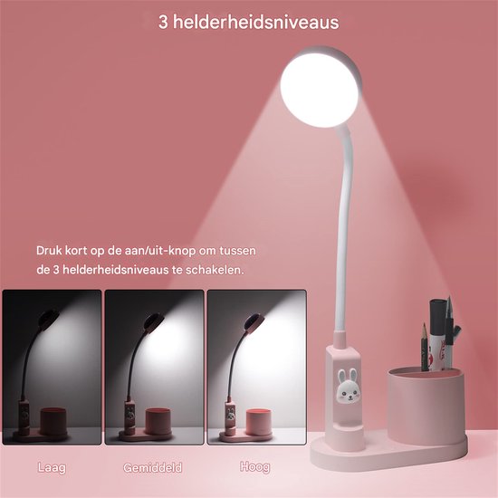 longziming -Kinderbureau Lamp met Sterrenprojector - LED Oogvriendelijk Licht - 3 Helderheidsstanden - 2000mAh Accu - USB-C Oplaadbaar - Pennenhouder - Flexibele Zwanenhals - Nachtlampje voor Kinderkamer van Longziming — afbeelding 2